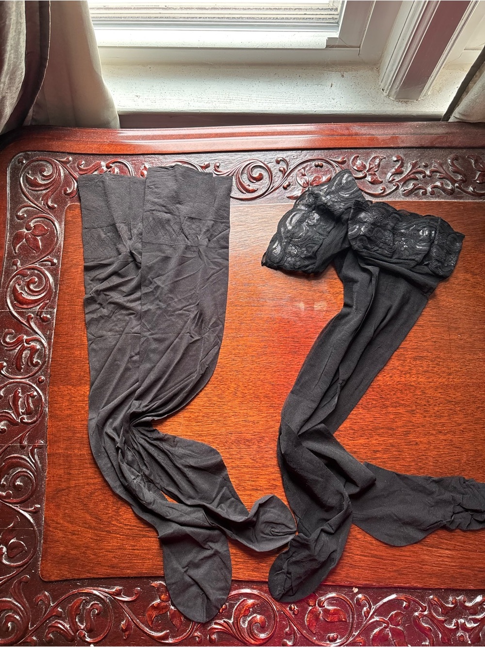 Victoria Secret - Black Plain and Lace-Top Sheer Stockings